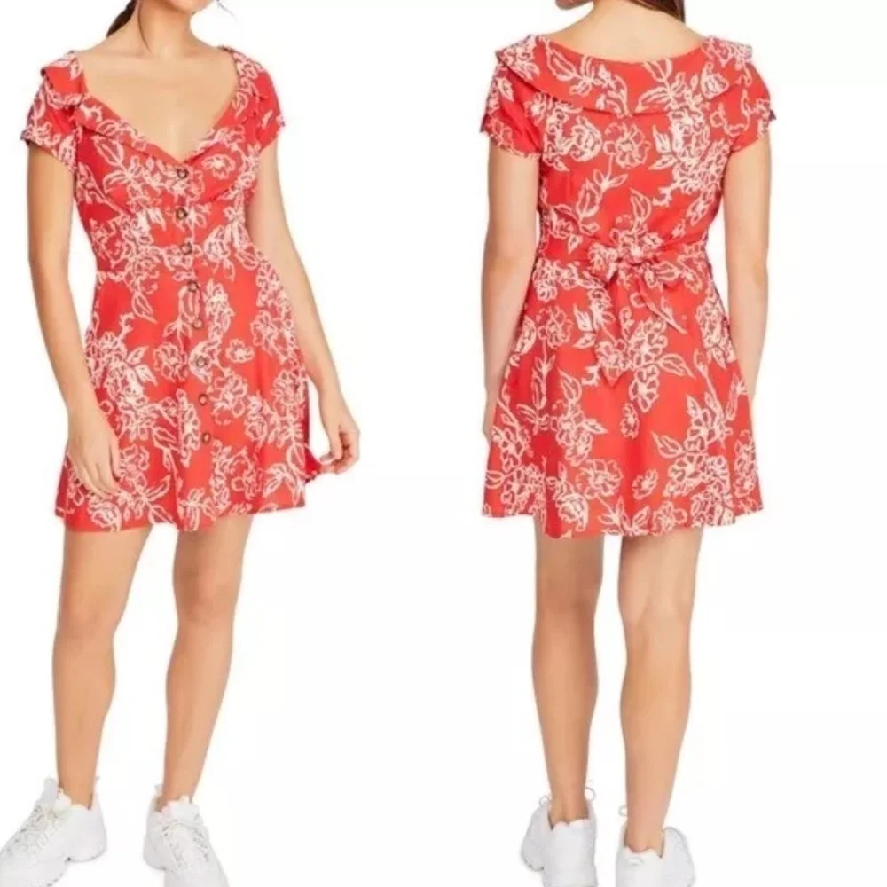 Sz 4 Free People A Thing Called Love Flo Blend Mini Dress Red Orange - Picture 11 of 14